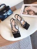 Bottega Veneta Square Toe Thong Sandals Lambskin Leather Spring/Summer Collection, Black