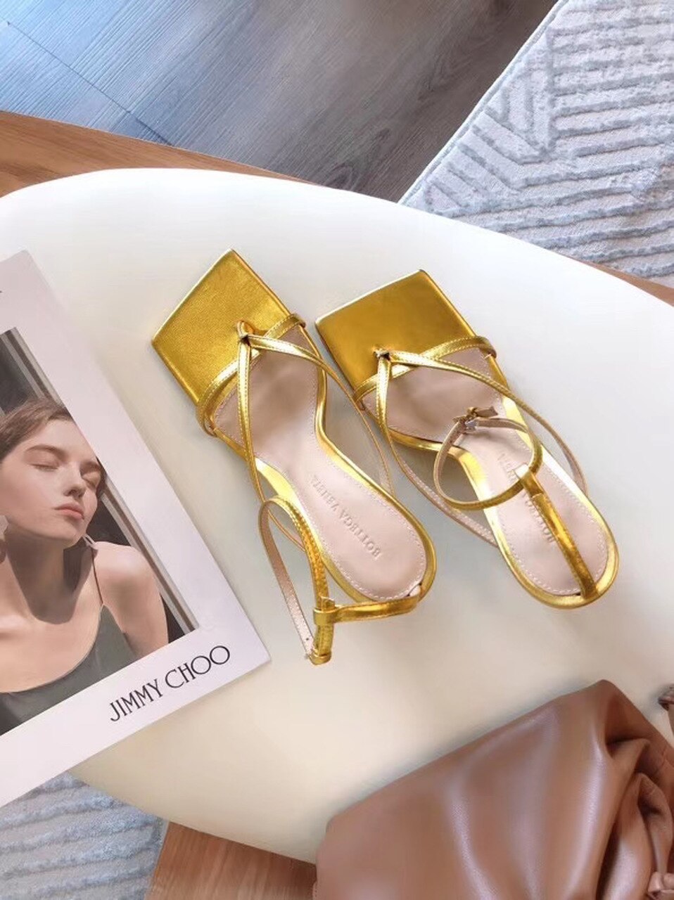 Bottega Veneta Square Toe Thong Sandals Lambskin Leather Spring/Summer 2020 Collection, Gold