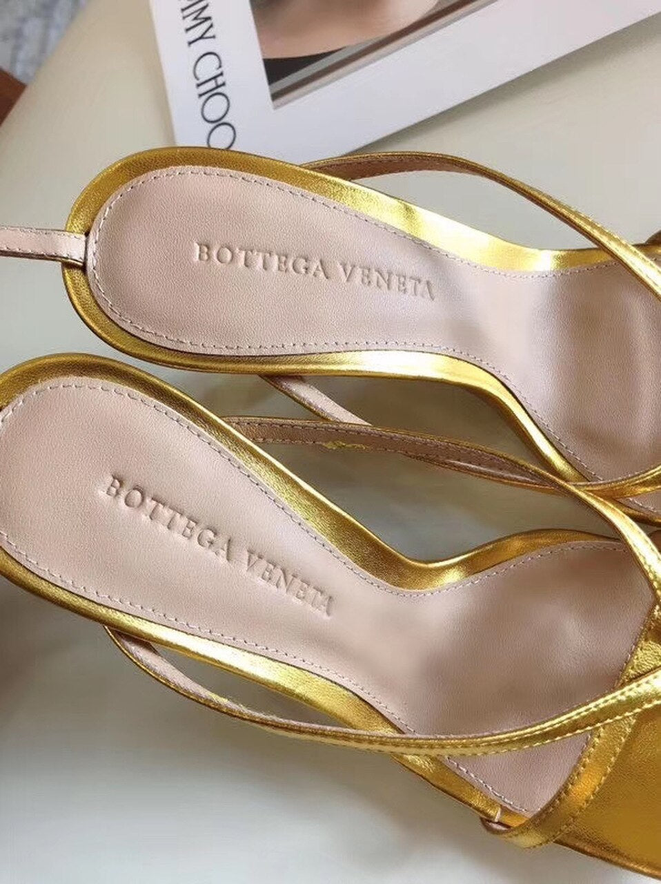 Bottega Veneta Square Toe Thong Sandals Lambskin Leather Spring/Summer 2020 Collection, Gold