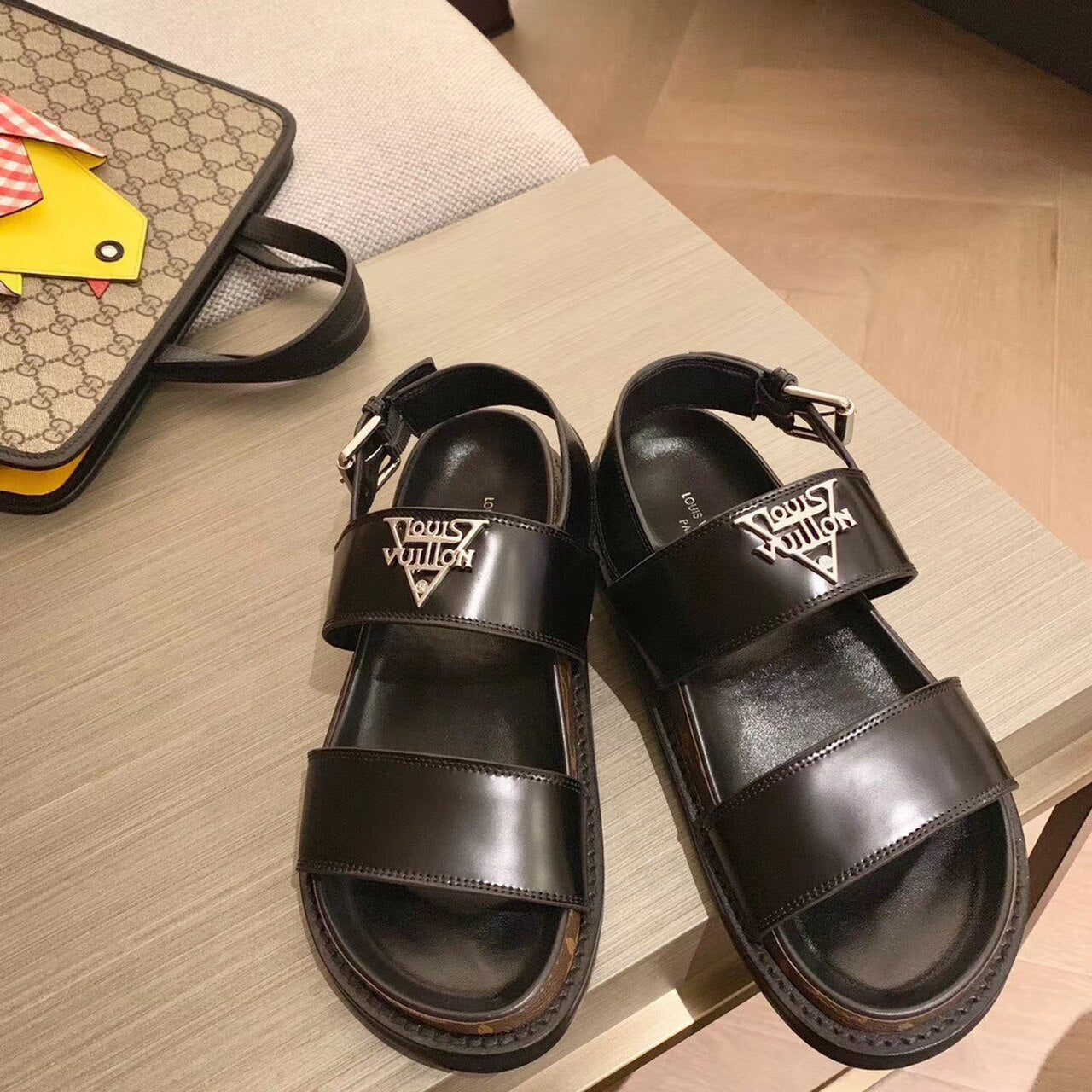 Louis Vuitton Dad Sandals Calfskin Leather Spring/Summer Collection Black