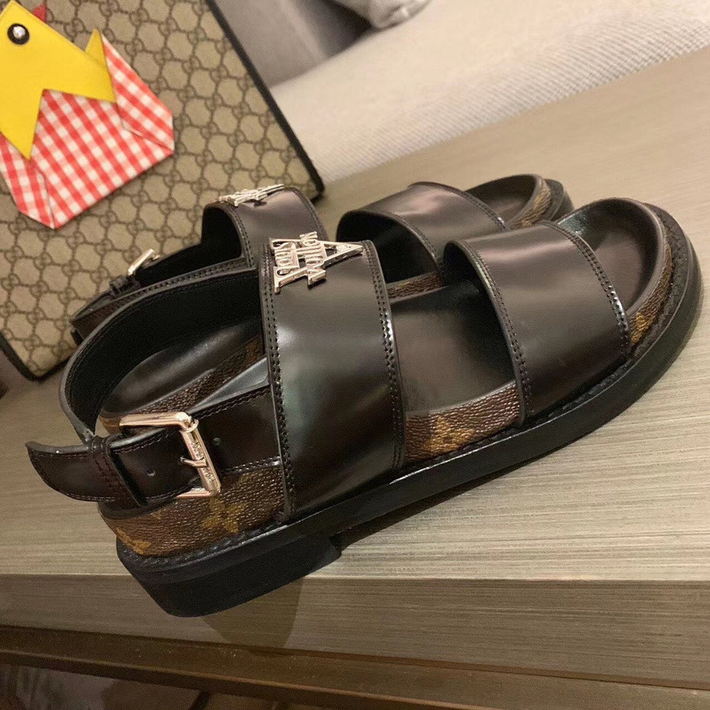 Louis Vuitton Dad Sandals Calfskin Leather Spring/Summer Collection Black