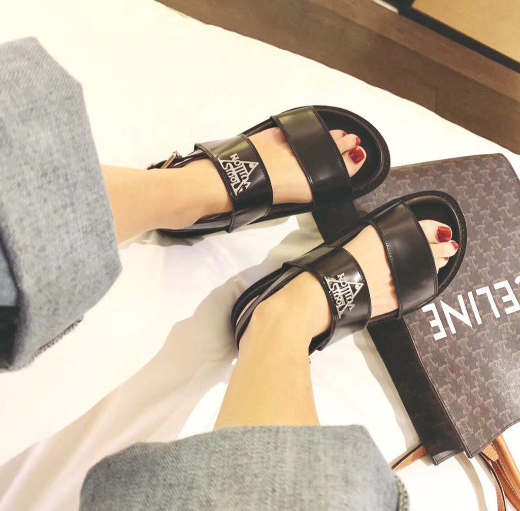 Louis Vuitton Dad Sandals Calfskin Leather Spring/Summer Collection Black