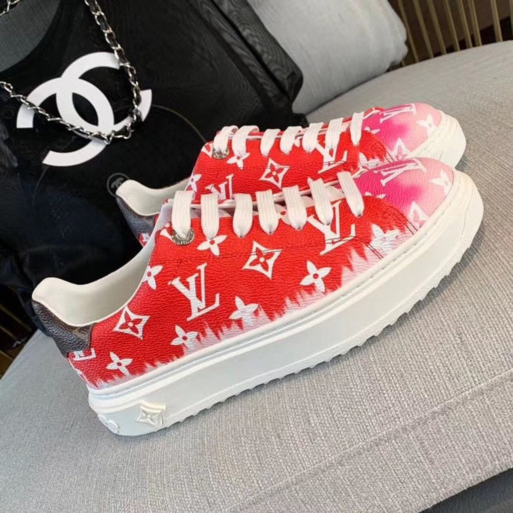 Louis Vuitton Tie Dye Escale Time Out Sneakers Calfskin Leather Spring/Summer Collection 1A7ULR, Rouge