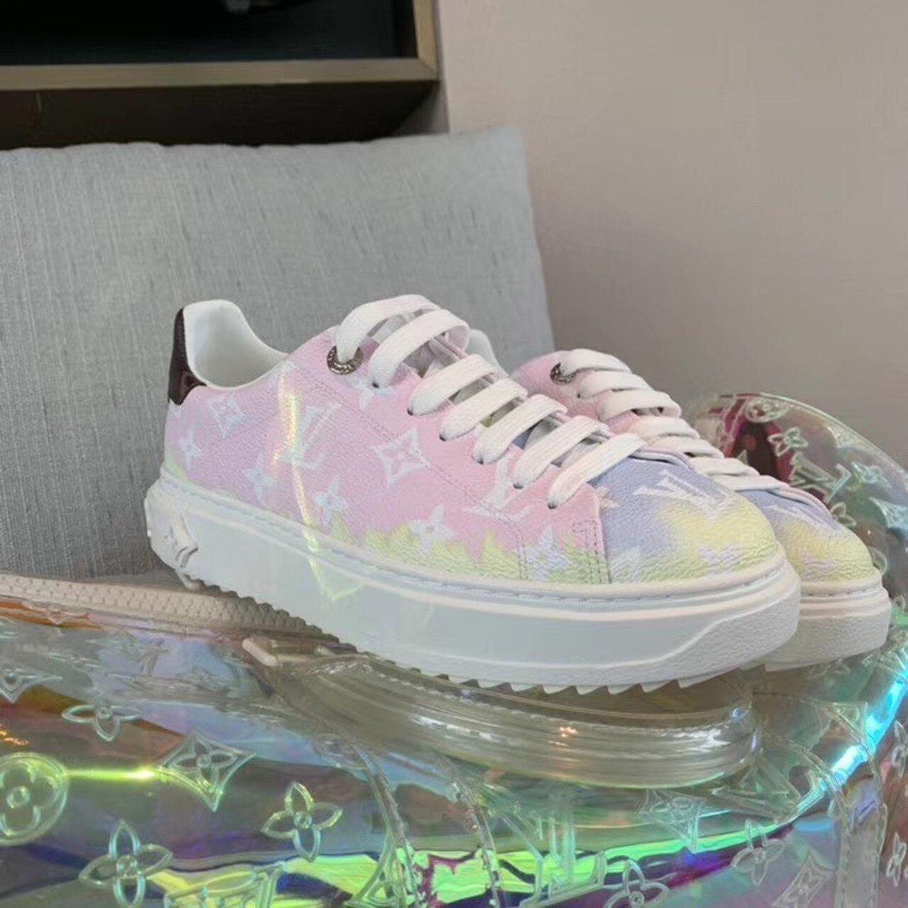 Louis Vuitton Tie Dye Escale Time Out Sneakers Calfskin Leather Spring/Summer Collection Pink