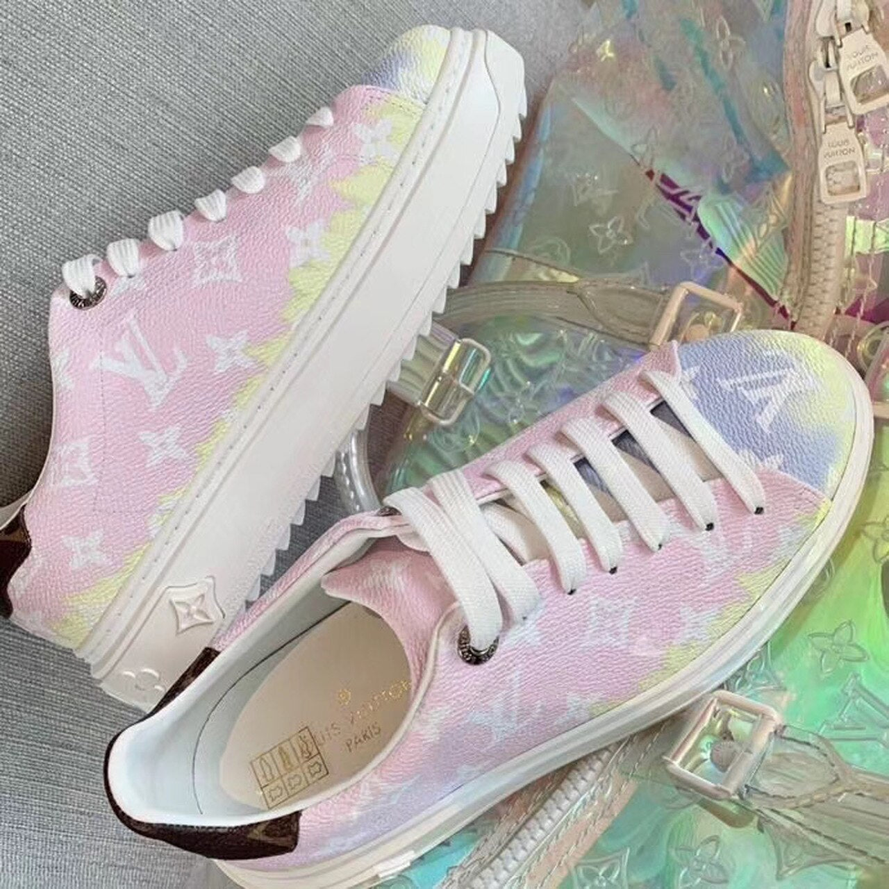 Louis Vuitton Tie Dye Escale Time Out Sneakers Calfskin Leather Spring/Summer Collection Pink