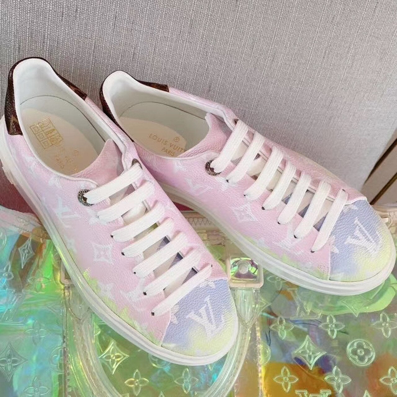 Louis Vuitton Tie Dye Escale Time Out Sneakers Calfskin Leather Spring/Summer Collection Pink
