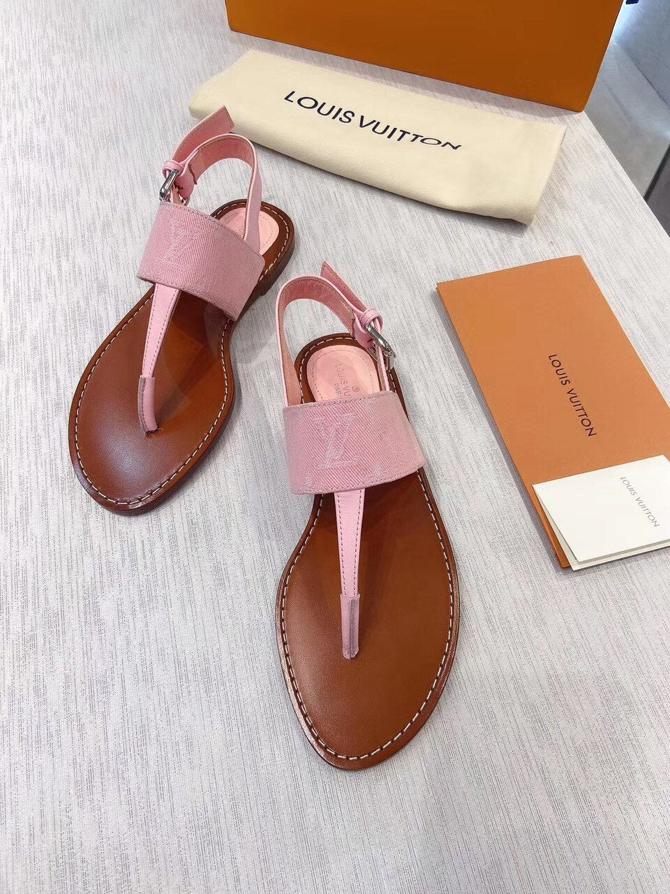 Louis Vuitton Starboard Denim Thong Sandals Calfskin Leather Spring/Summer 2020 Collection 1A7RDP Pink