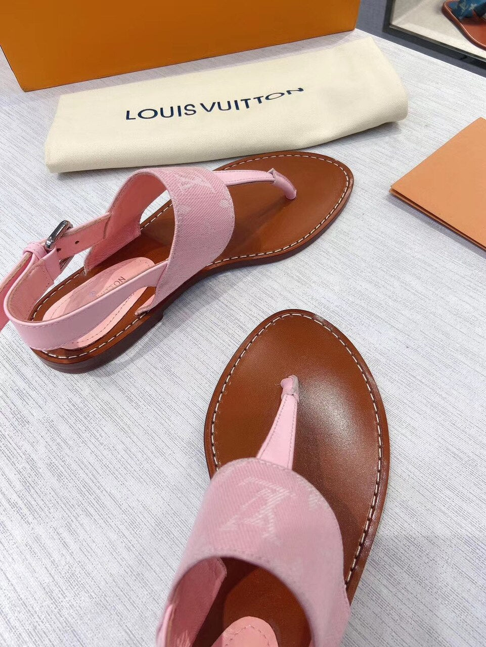 Louis Vuitton Starboard Denim Thong Sandals Calfskin Leather Spring/Summer 2020 Collection 1A7RDP Pink