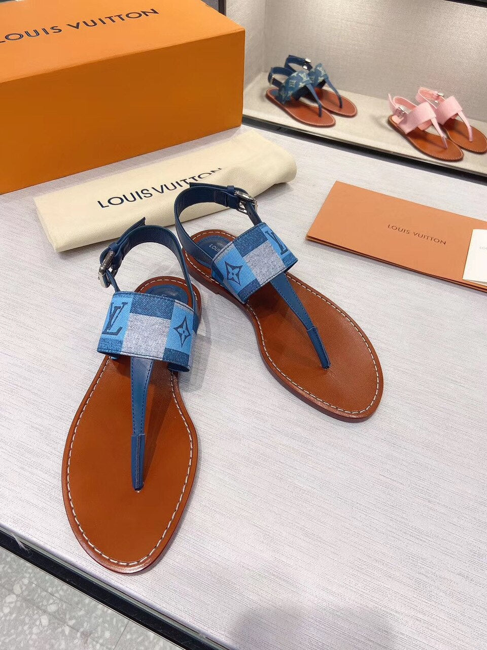 Louis Vuitton Starboard Denim Thong Sandals Calfskin Leather Spring/Summer Collection Blue