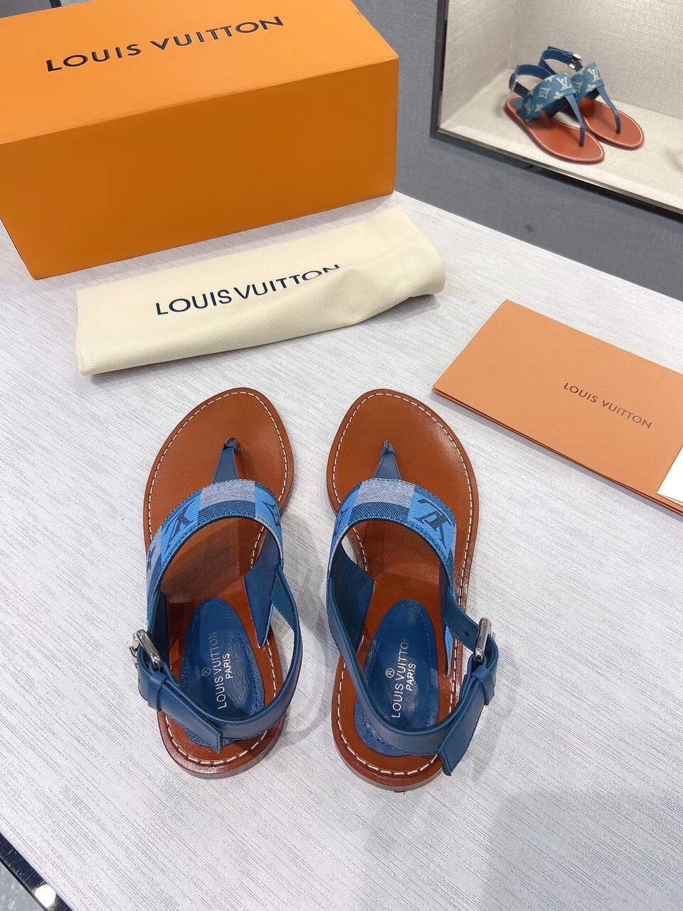 Louis Vuitton Starboard Denim Thong Sandals Calfskin Leather Spring/Summer Collection Blue