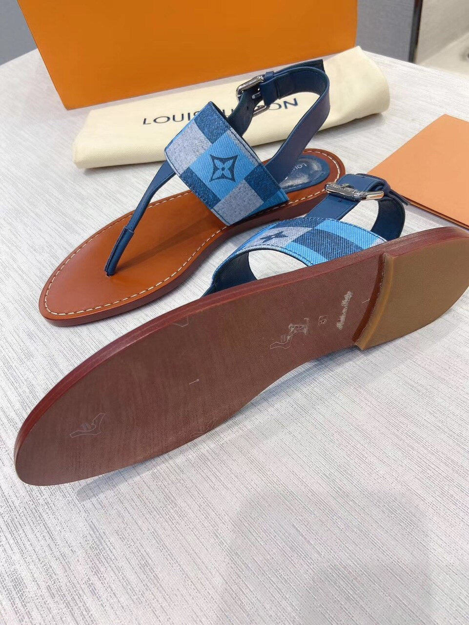 Louis Vuitton Starboard Denim Thong Sandals Calfskin Leather Spring/Summer Collection Blue