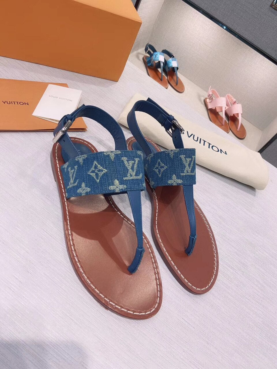 Louis Vuitton Starboard Denim Thong Sandals Calfskin Leather Spring/Summer Collection 1A7RDP Blue