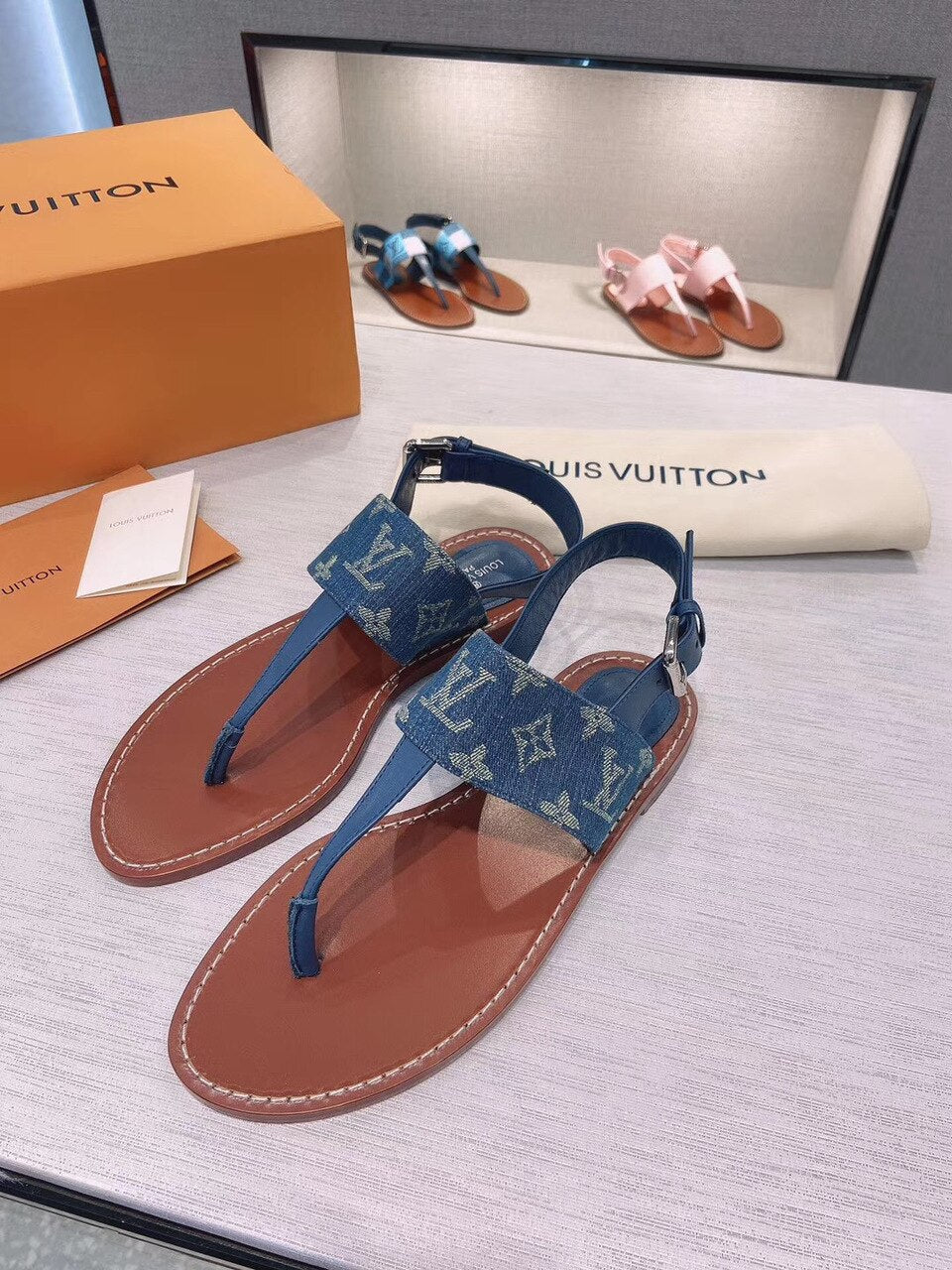 Louis Vuitton Starboard Denim Thong Sandals Calfskin Leather Spring/Summer Collection 1A7RDP Blue