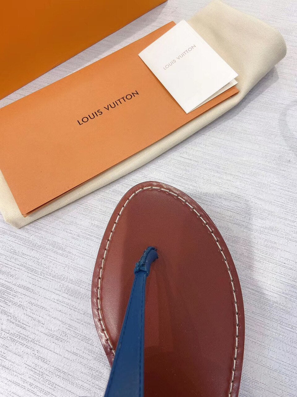 Louis Vuitton Starboard Denim Thong Sandals Calfskin Leather Spring/Summer Collection 1A7RDP Blue