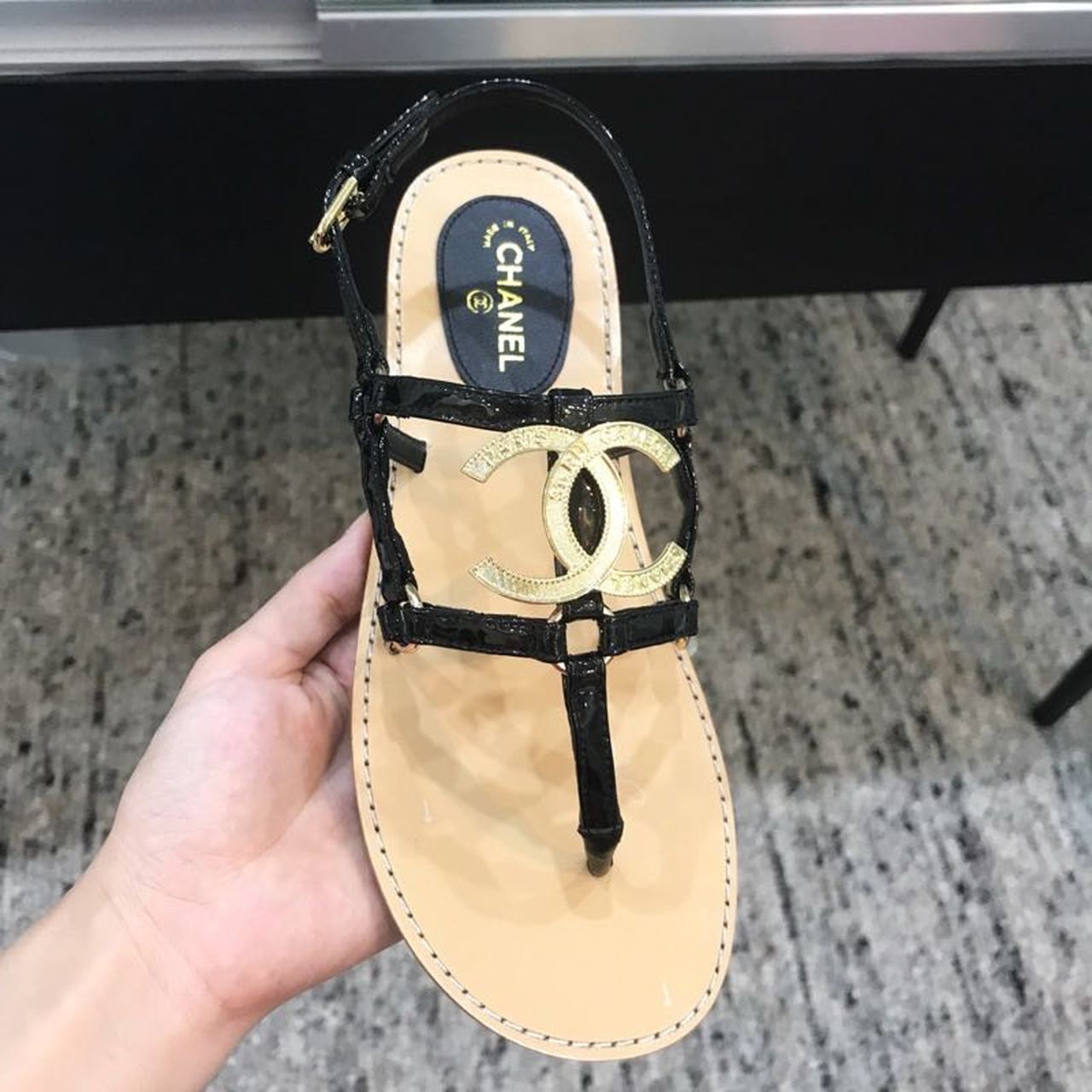 Chanel Cage CC Logo Thong Sandals Calfskin Leather Spring/Summer Act 2 Collection Black
