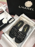 Chanel Tweed CC Logo Mule Sandals Calfskin Leather Spring/Summer Act 2 Collection Black