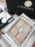 Chanel Tweed CC Logo Mule Sandals Calfskin Leather Spring/Summer Act 2 Collection Light Pink