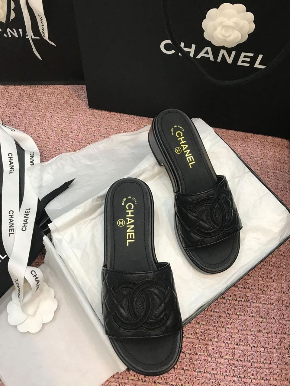Chanel CC Logo Mule Sandals Calfskin Leather Spring/Summer Act 2 Collection, Black