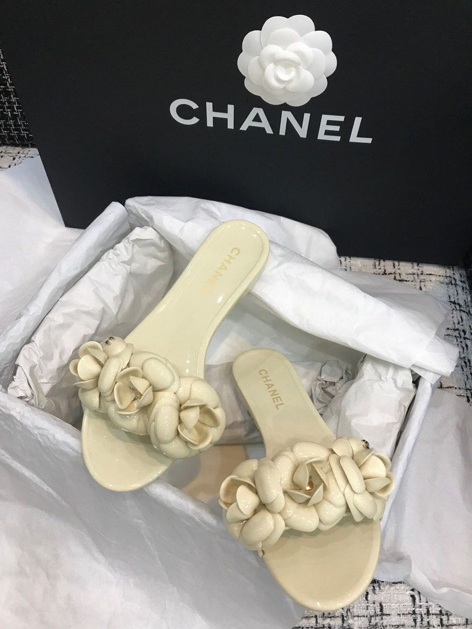 Chanel Camelia Flower PVC Jelly Sandals Spring/Summer Collection Beige