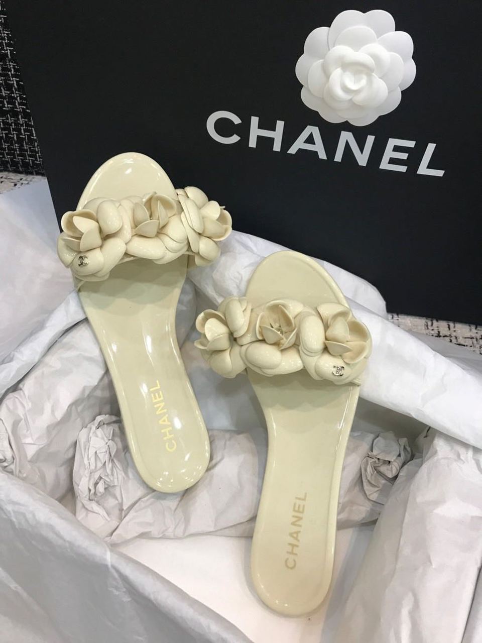 Chanel Camelia Flower PVC Jelly Sandals Spring/Summer Collection Beige