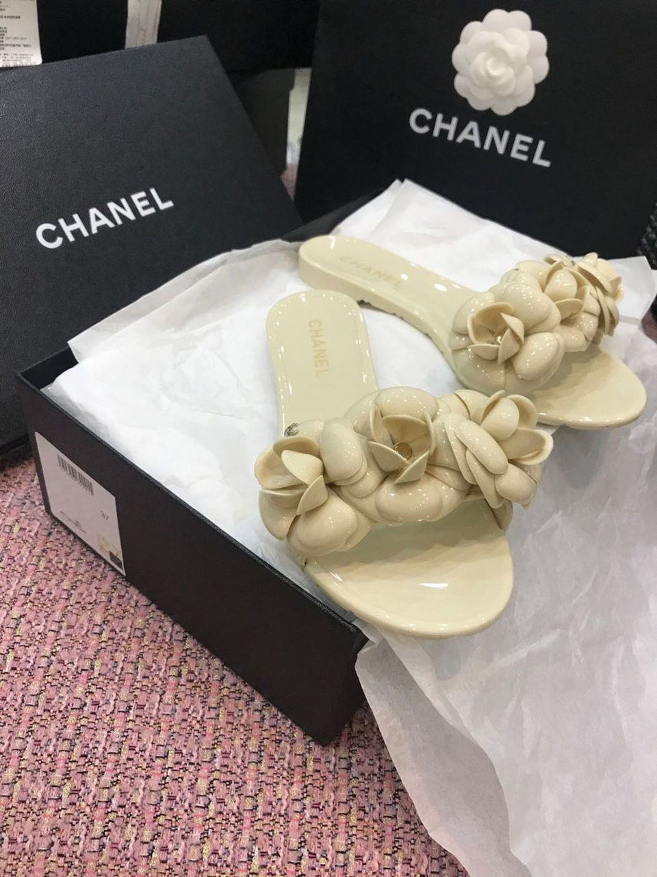 Chanel Camelia Flower PVC Jelly Sandals Spring/Summer Collection Beige
