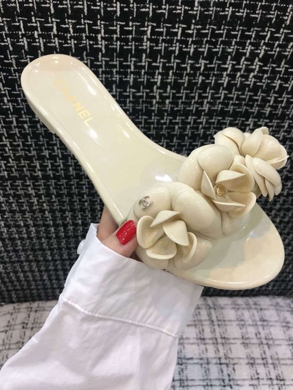 Chanel Camelia Flower PVC Jelly Sandals Spring/Summer Collection Beige