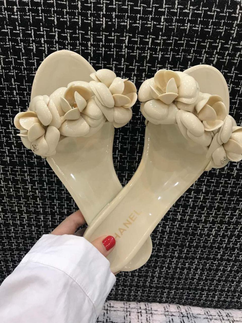 Chanel Camelia Flower PVC Jelly Sandals Spring/Summer Collection Beige