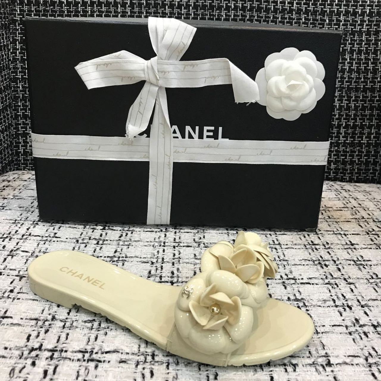 Chanel Camelia Flower PVC Jelly Sandals Spring/Summer Collection Beige