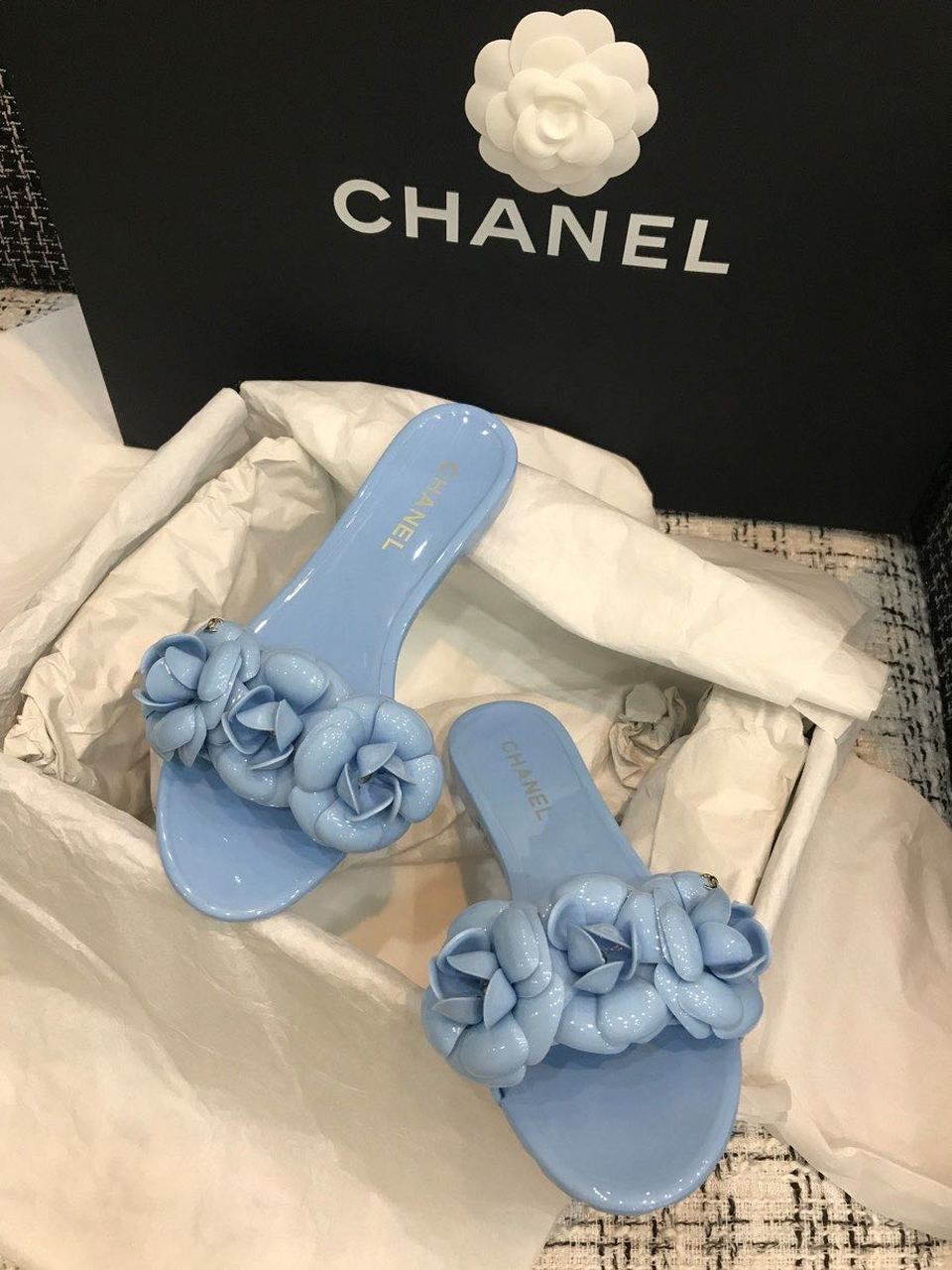 Chanel Camelia Flower PVC Jelly Sandals Spring/Summer Collection Light Blue