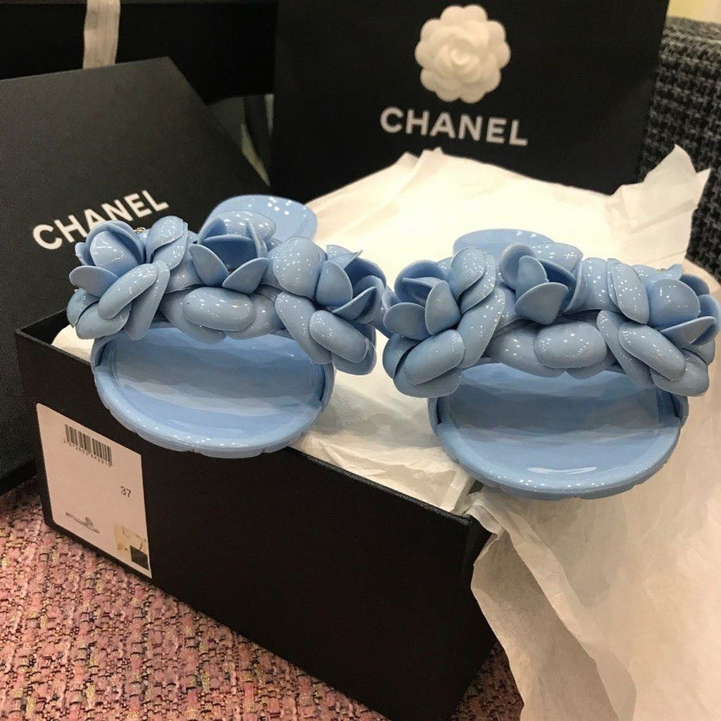 Chanel Camelia Flower PVC Jelly Sandals Spring/Summer Collection Light Blue
