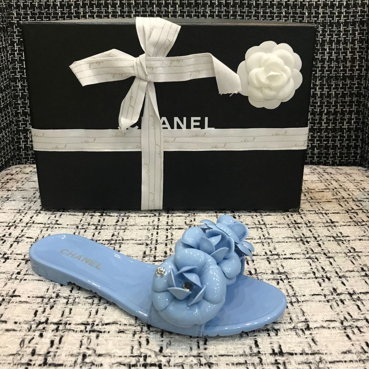 Chanel Camelia Flower PVC Jelly Sandals Spring/Summer Collection Light Blue