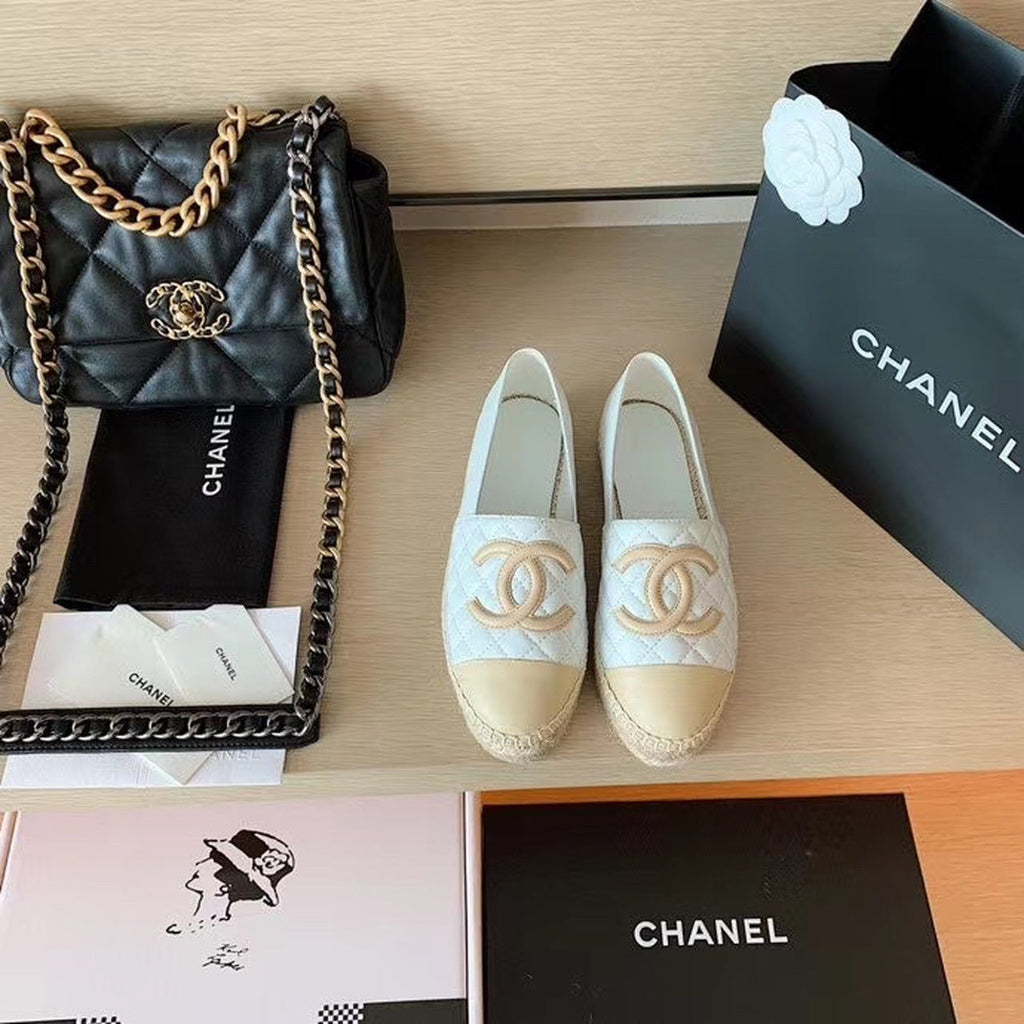 Chanel Quilted Espadrilles Lambskin Leather Spring/Summer Collection, White/Beige