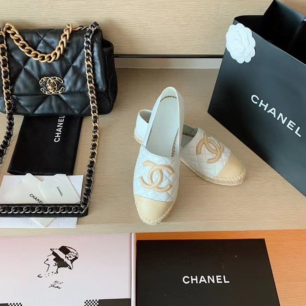 Chanel Quilted Espadrilles Lambskin Leather Spring/Summer Collection, White/Beige