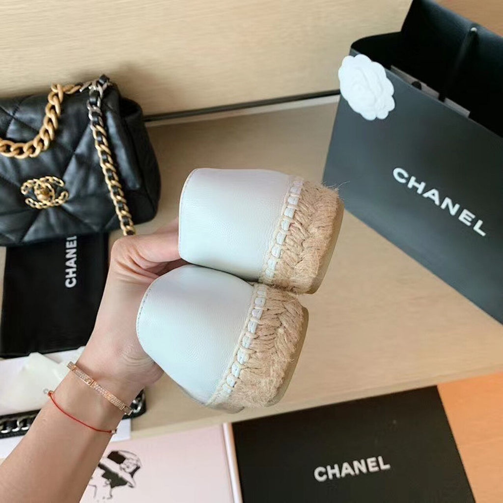 Chanel Quilted Espadrilles Lambskin Leather Spring/Summer Collection, White/Beige