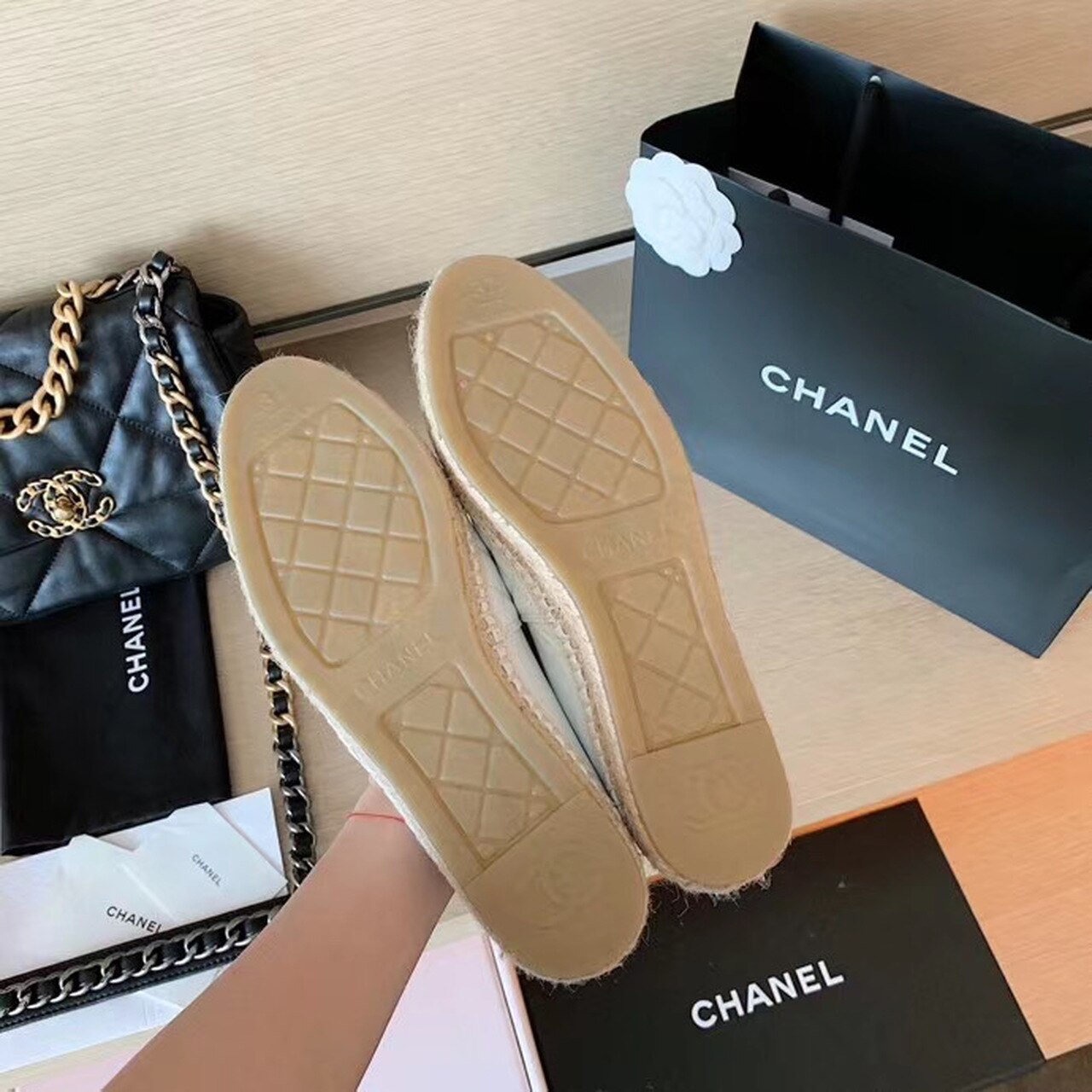 Chanel Quilted Espadrilles Lambskin Leather Spring/Summer Collection, White/Beige