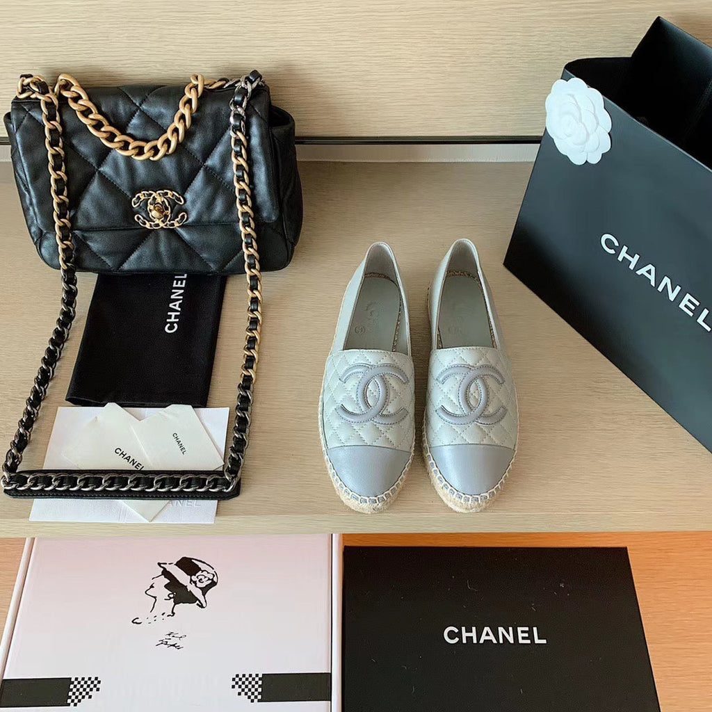 Chanel Quilted Espadrilles Lambskin Leather Spring/Summer Collection Light Grey/Dark Grey