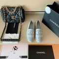 Chanel Quilted Espadrilles Lambskin Leather Spring/Summer Collection Light Grey/Dark Grey