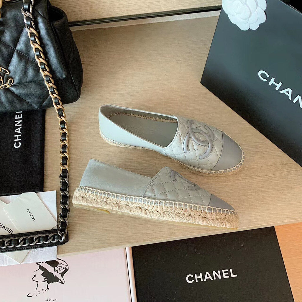 Chanel Quilted Espadrilles Lambskin Leather Spring/Summer Collection Light Grey/Dark Grey