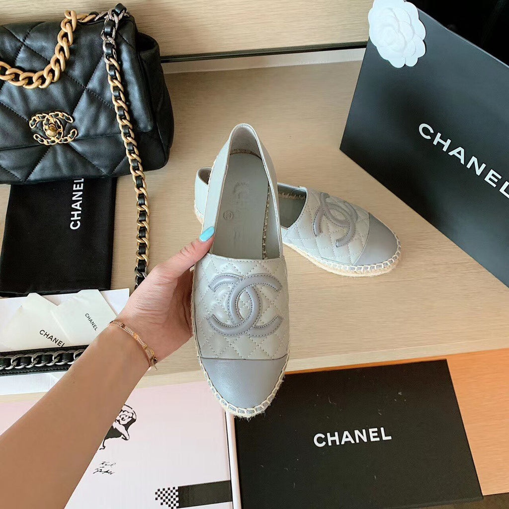 Chanel Quilted Espadrilles Lambskin Leather Spring/Summer Collection Light Grey/Dark Grey