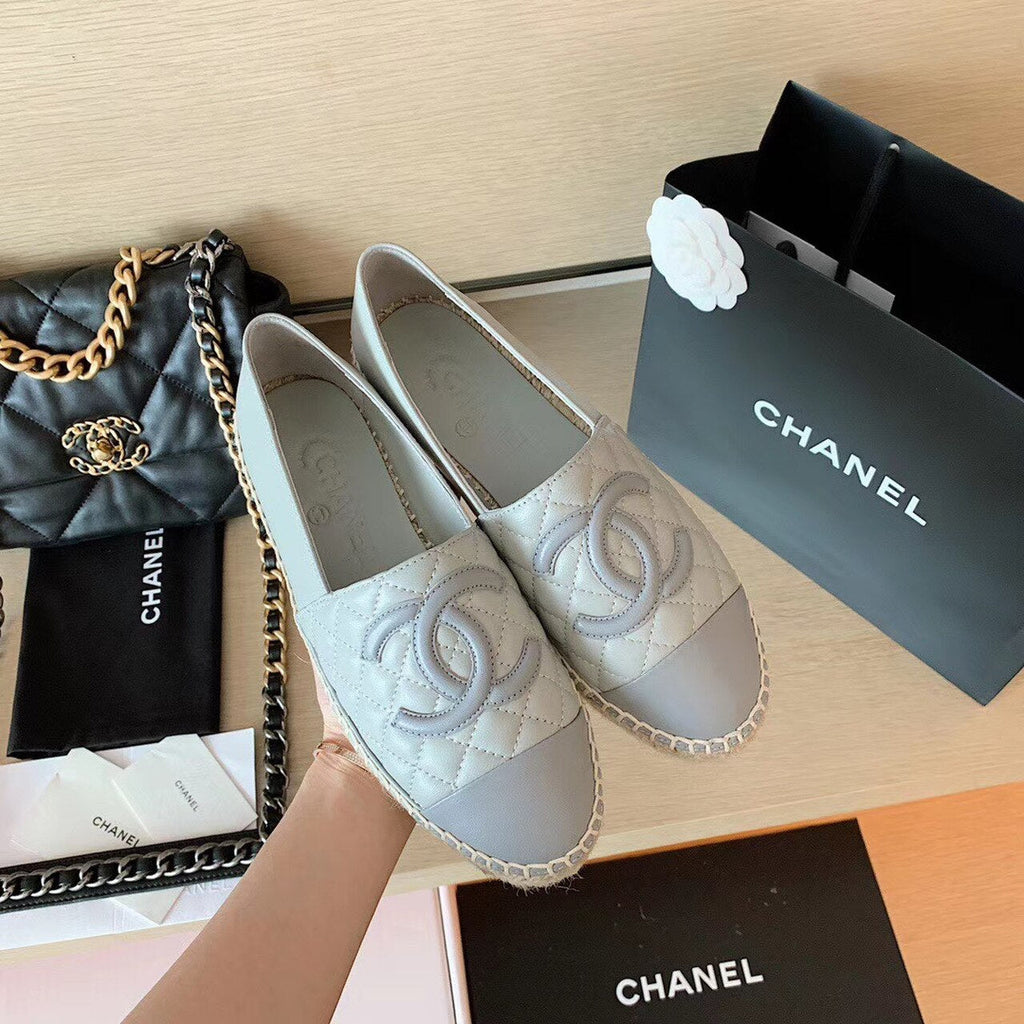 Chanel Quilted Espadrilles Lambskin Leather Spring/Summer Collection Light Grey/Dark Grey