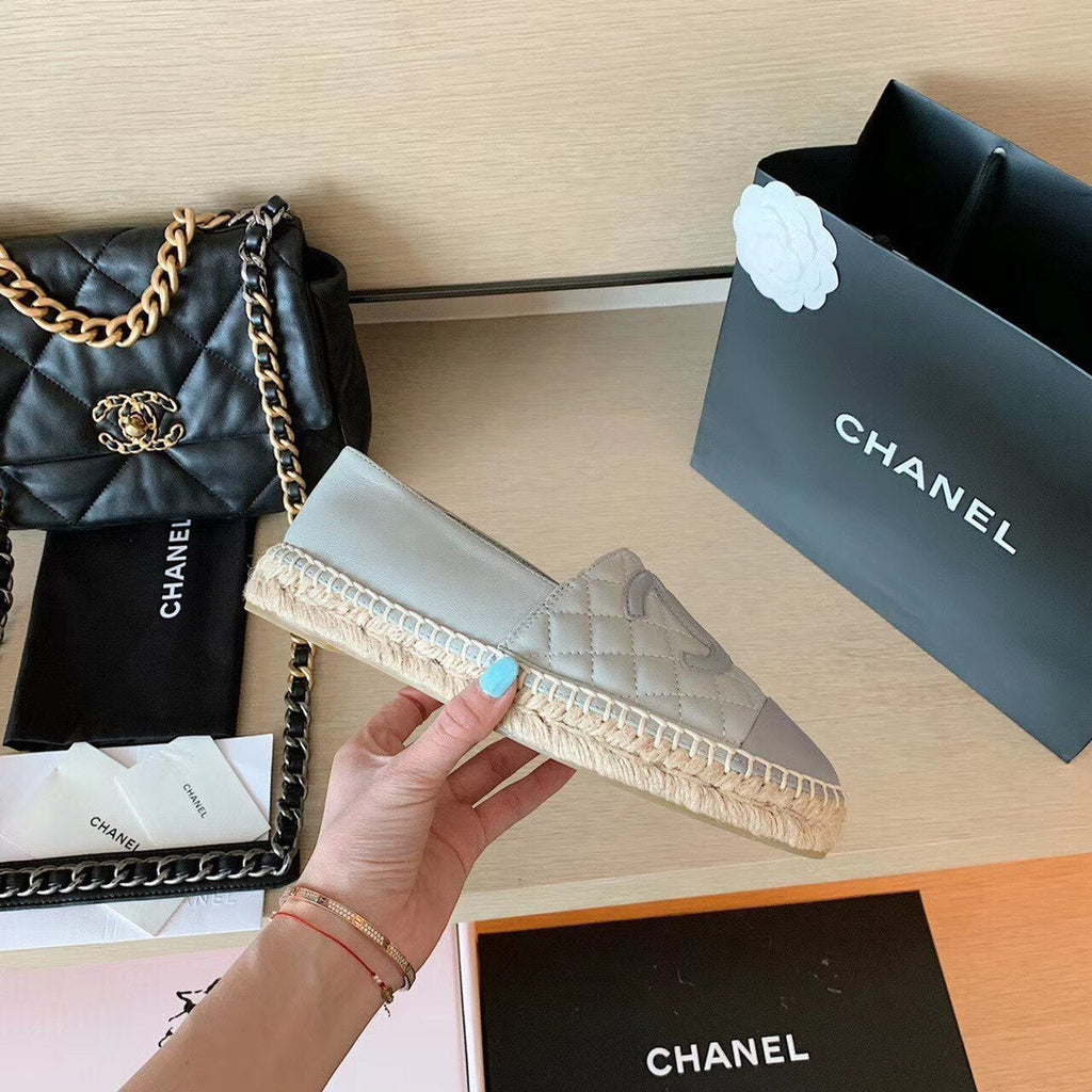 Chanel Quilted Espadrilles Lambskin Leather Spring/Summer Collection Light Grey/Dark Grey