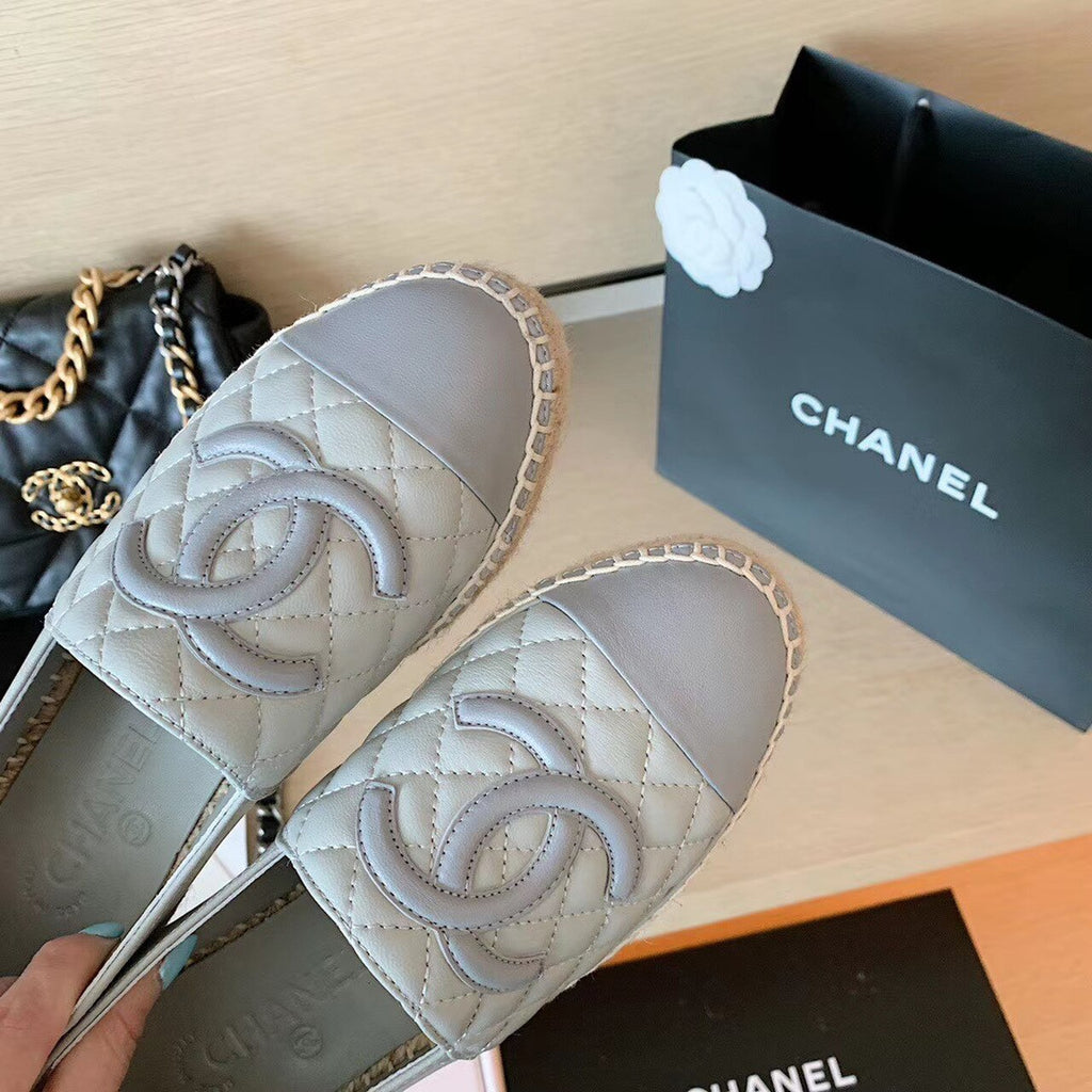 Chanel Quilted Espadrilles Lambskin Leather Spring/Summer Collection Light Grey/Dark Grey