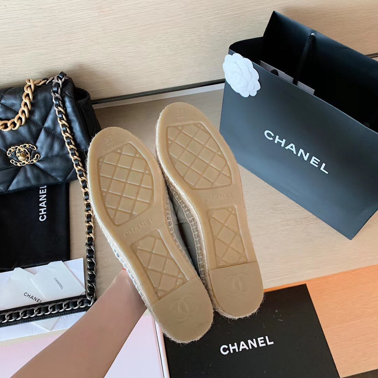 Chanel Quilted Espadrilles Lambskin Leather Spring/Summer Collection Light Grey/Dark Grey