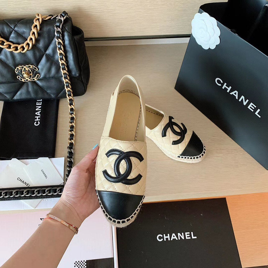 Chanel Quilted Espadrilles Lambskin Leather Spring/Summer Collection, Beige/Black