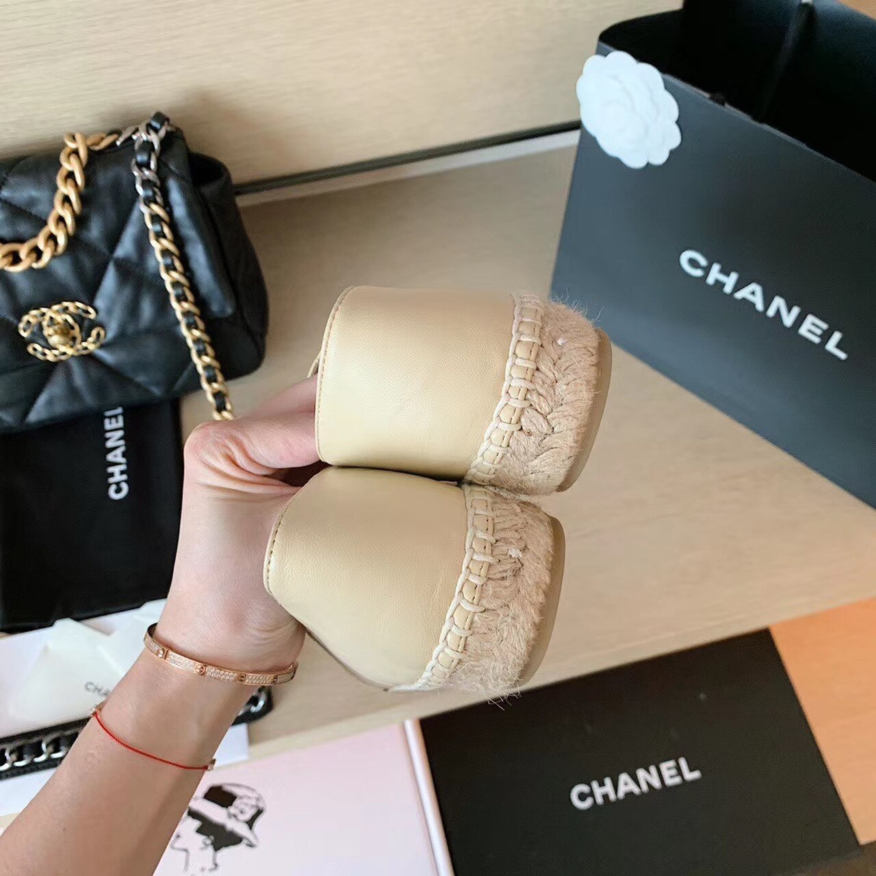 Chanel Quilted Espadrilles Lambskin Leather Spring/Summer Collection, Beige/Black