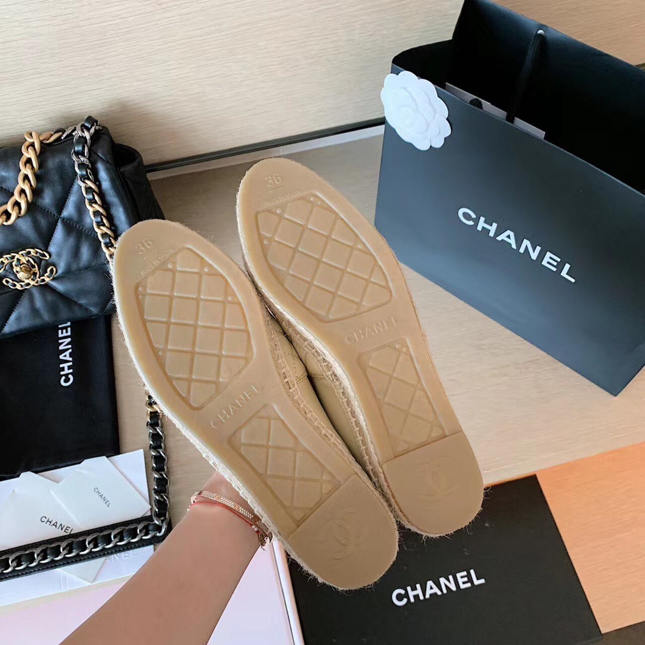 Chanel Quilted Espadrilles Lambskin Leather Spring/Summer Collection, Beige/Black