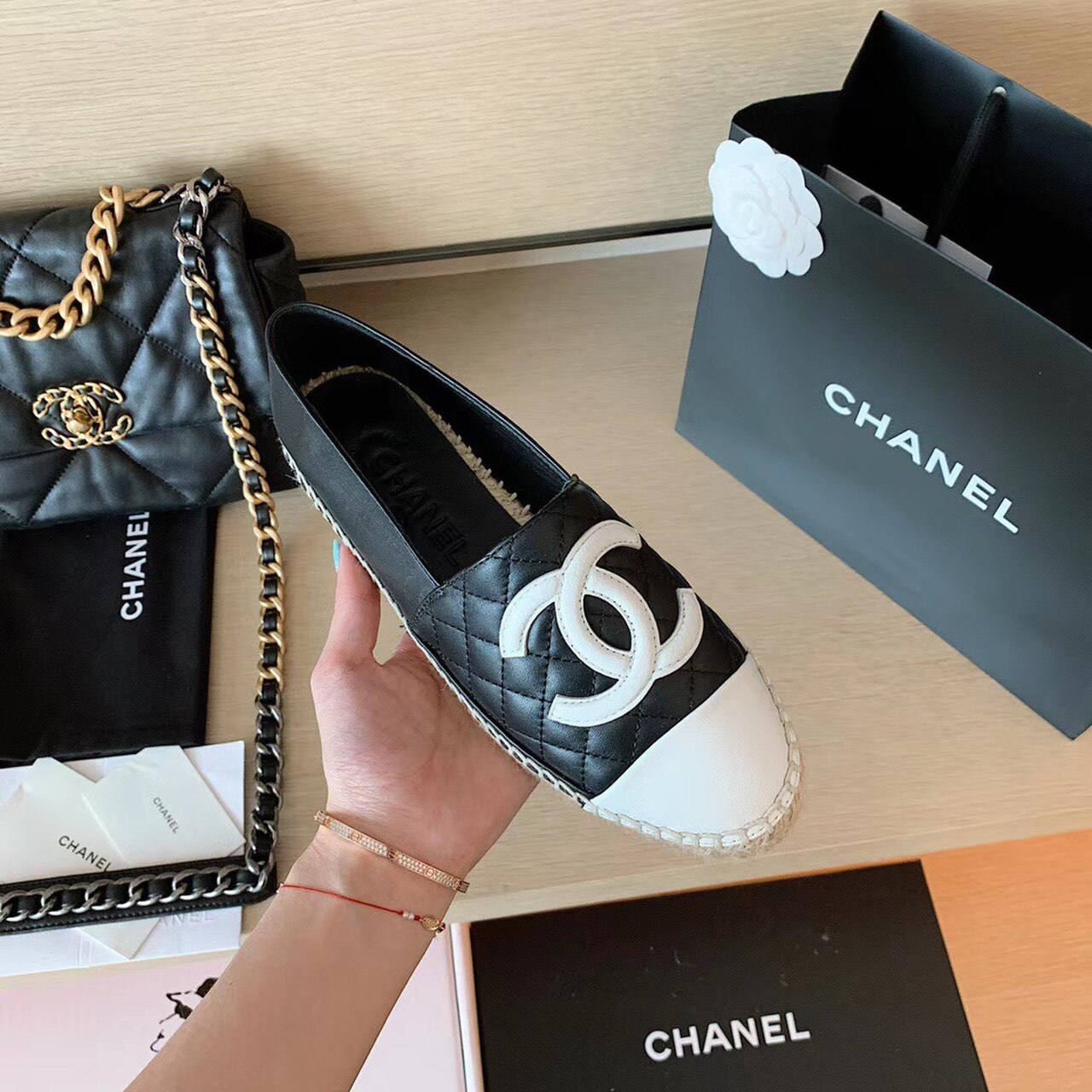 Chanel Quilted Espadrilles Lambskin Leather Spring/Summer Collection Black/White