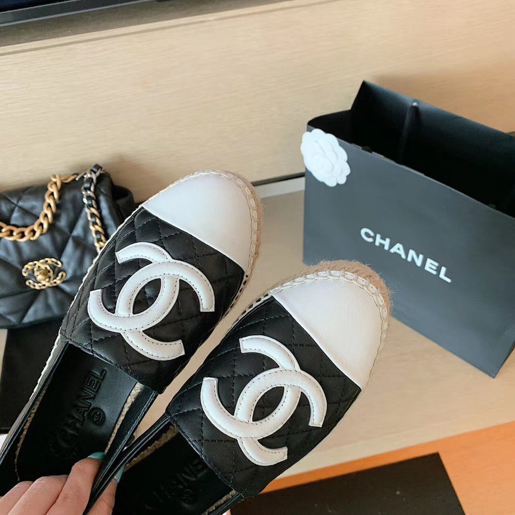 Chanel Quilted Espadrilles Lambskin Leather Spring/Summer Collection Black/White