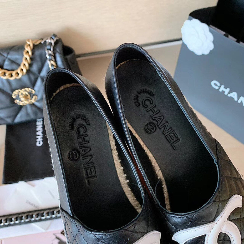 Chanel Quilted Espadrilles Lambskin Leather Spring/Summer Collection Black/White