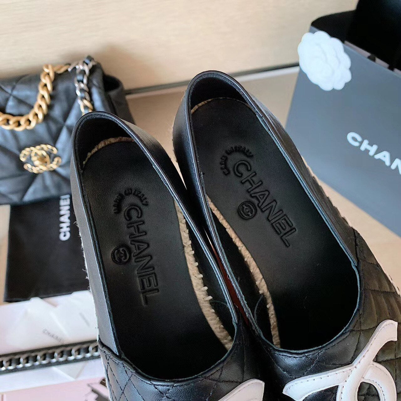 Chanel Quilted Espadrilles Lambskin Leather Spring/Summer Collection Black/White